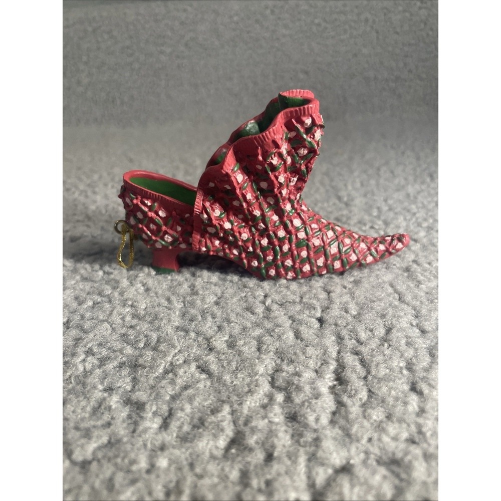 Vintage Resin Red, Green, And Pink "Victorian Shoe" Christmas Ornament - Picture 3 of 6